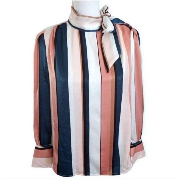 Worthington Multicolor Striped Blouse with Bow - Picture 1 of 5
